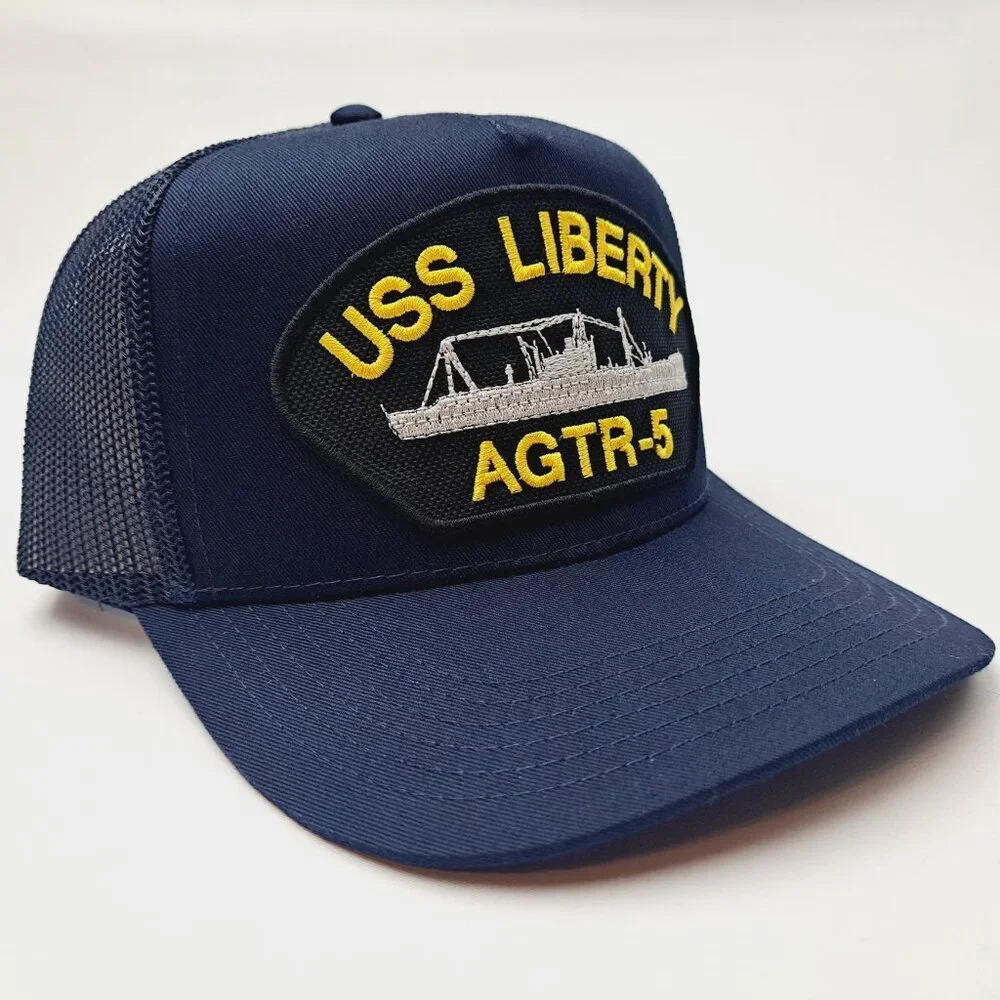 USS Liberty AGTR-5 Patch Mesh Hat Baseball Cap Adjustable Snapback Blue